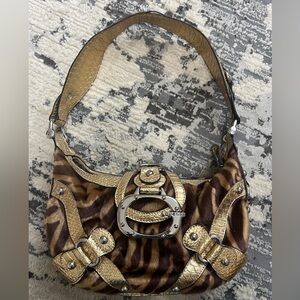 Vintage Guess Bag with Tiger Stripe Pattern and Gold/Silver Accents.